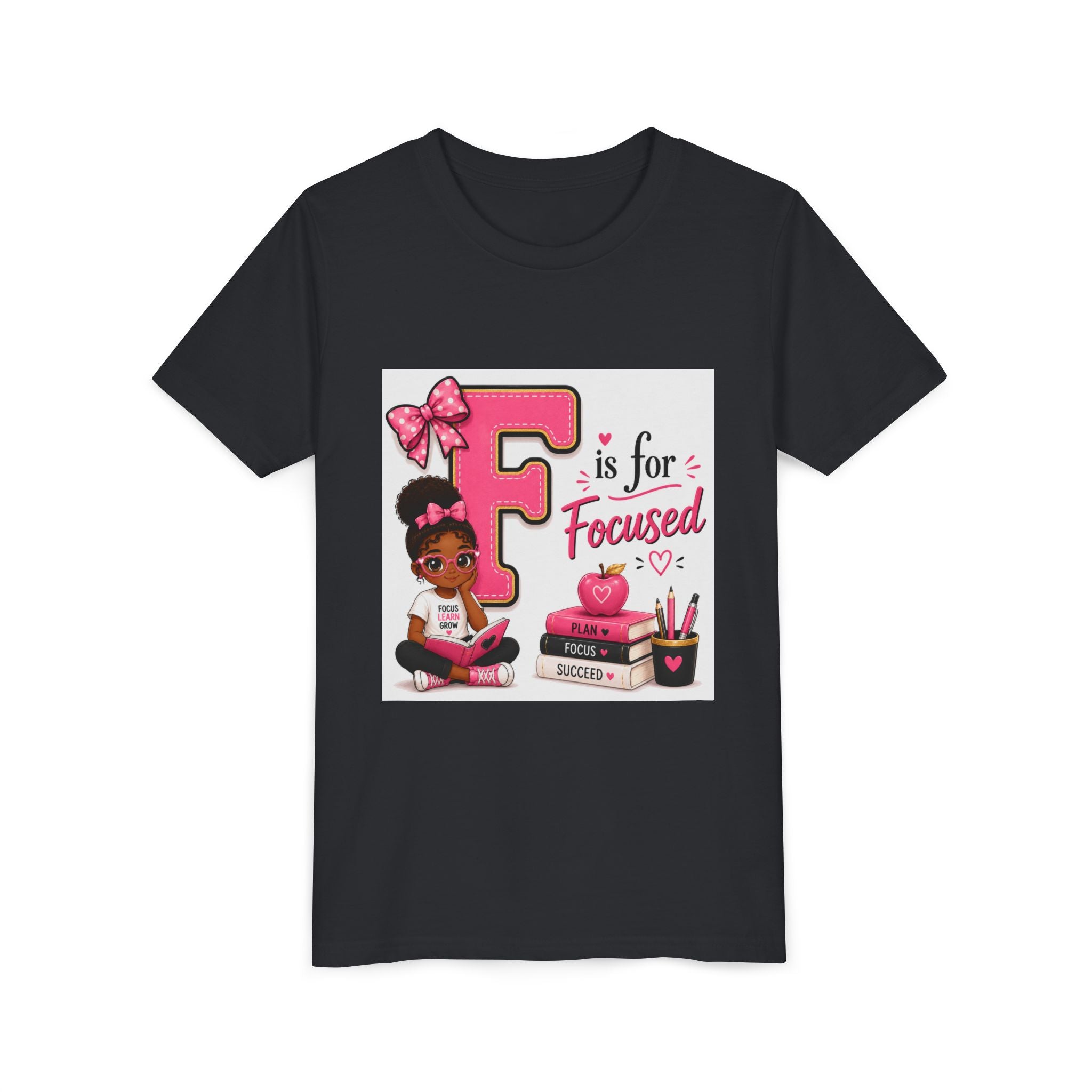 Youth Tee — "F is for Focused" Girls Motivational Back-to-School Shirt