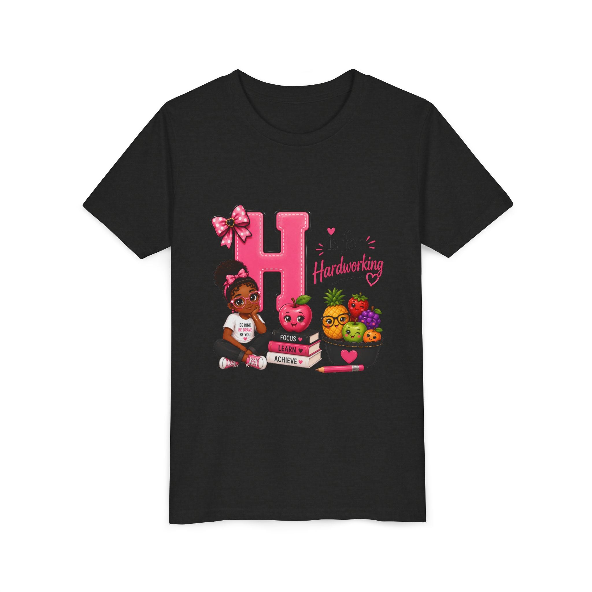 Youth Tee — "H is for Hardworking" Cute Alphabet Shirt for Girls