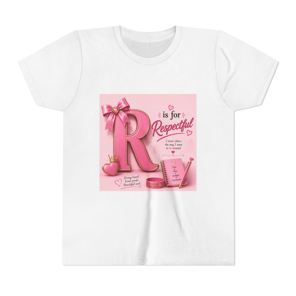 Youth Tee - "R is for Respectful" Pink Alphabet Kids Shirt