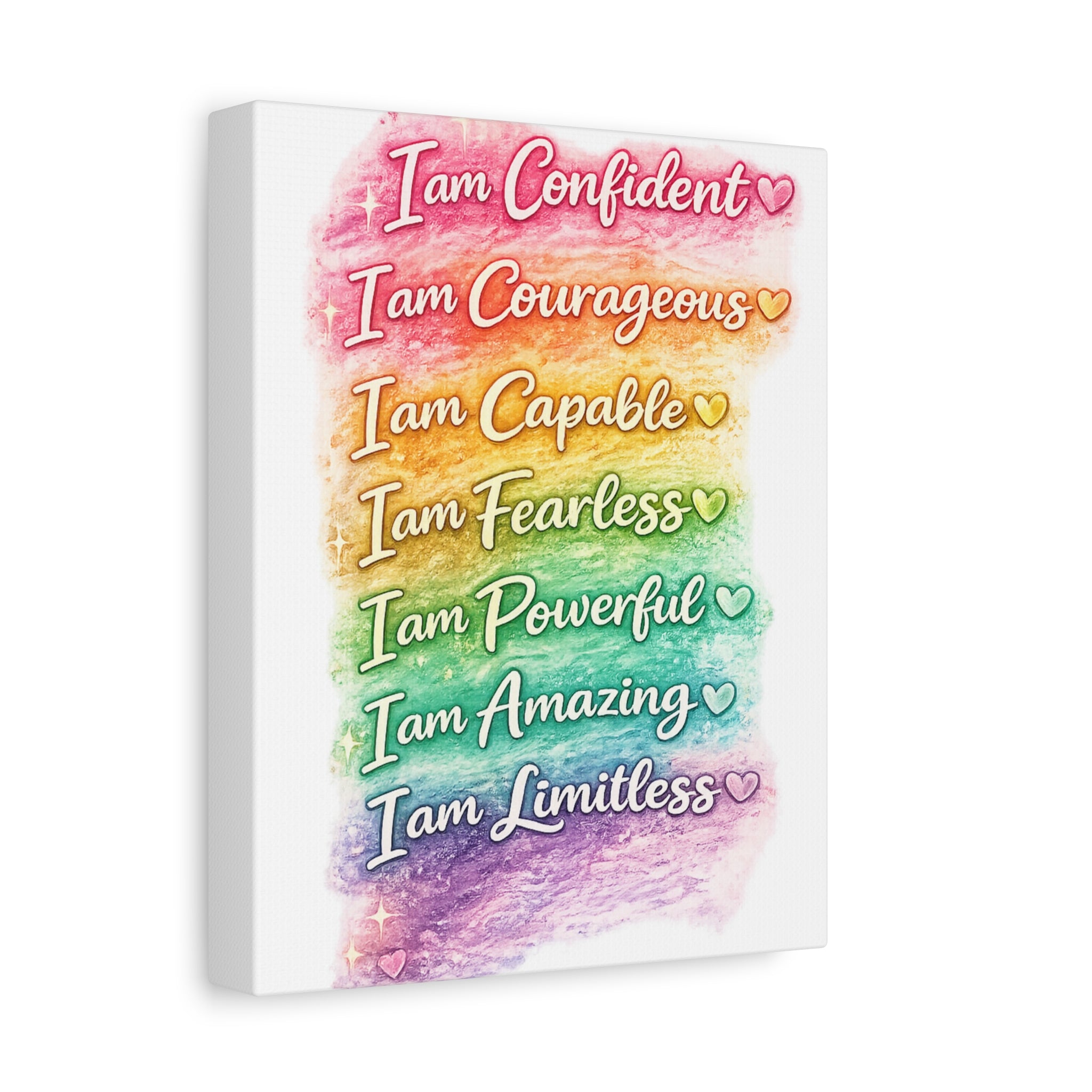 Affirmation Rainbow Canvas Wall Art — "I Am Confident, Courageous, Capable" Inspirational Print