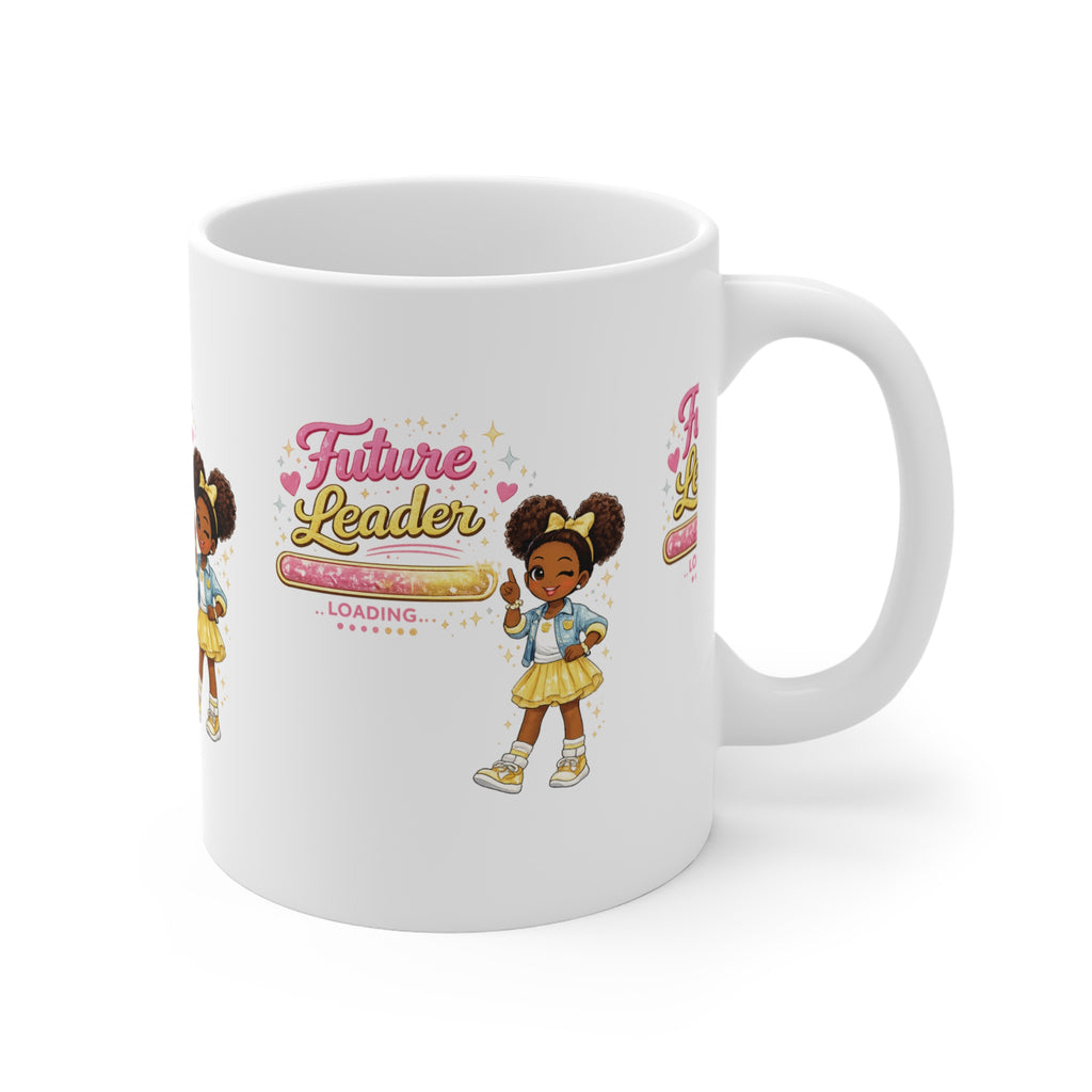 Future Leader Mug — Cute Afro Puff Girl "Future Leader" 11oz Coffee Cup