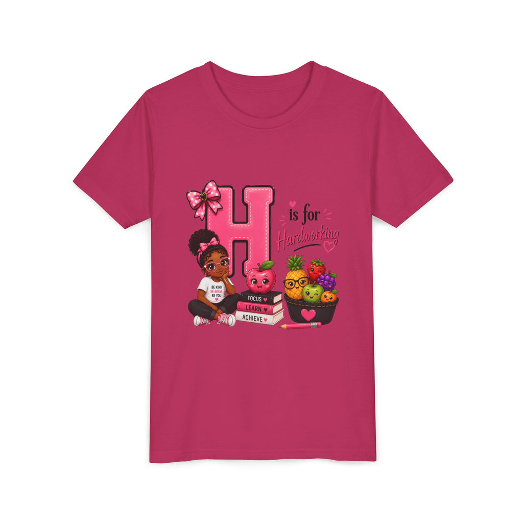 Youth Tee — "H is for Hardworking" Cute Alphabet Shirt for Girls