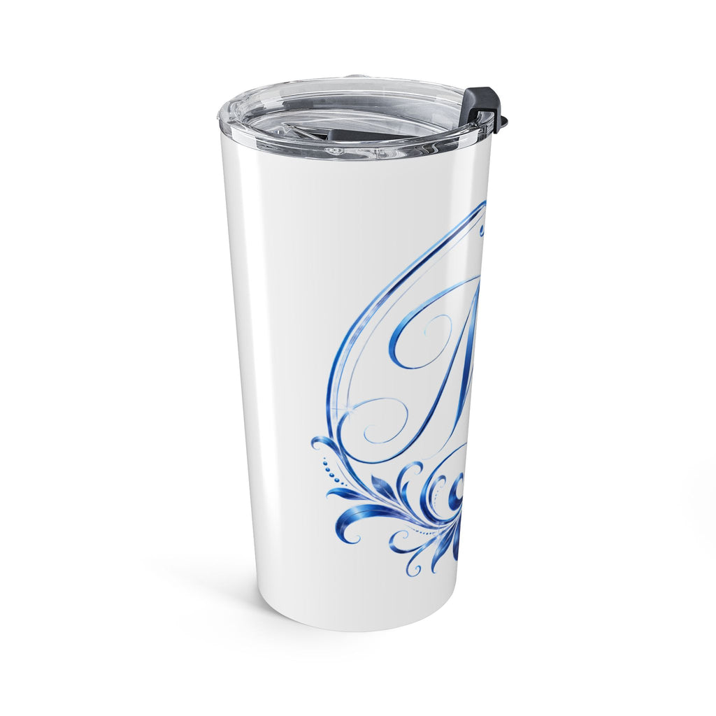 Monogrammed Blue Floral 20oz Tumbler — Personalized Initial M Travel Cup