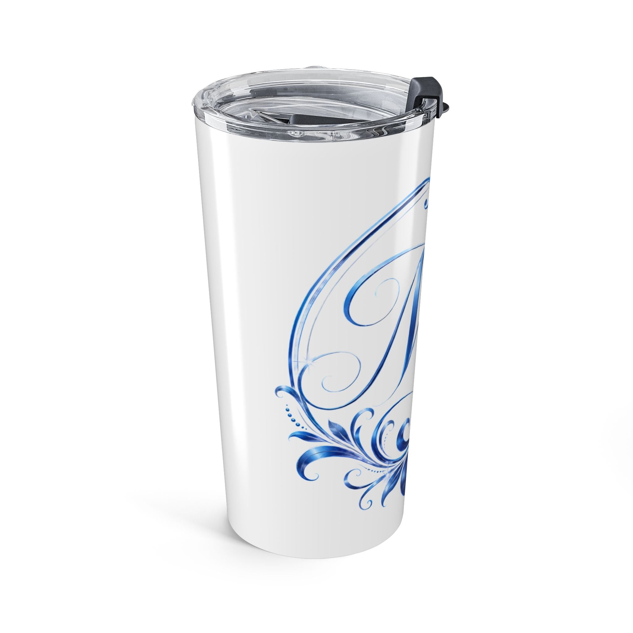 Monogrammed Blue Floral 20oz Tumbler — Personalized Initial M Travel Cup