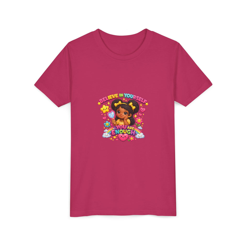 Youth Tee — "Believe in Yourself, You Are Enough" Cute Empowerment Graphic