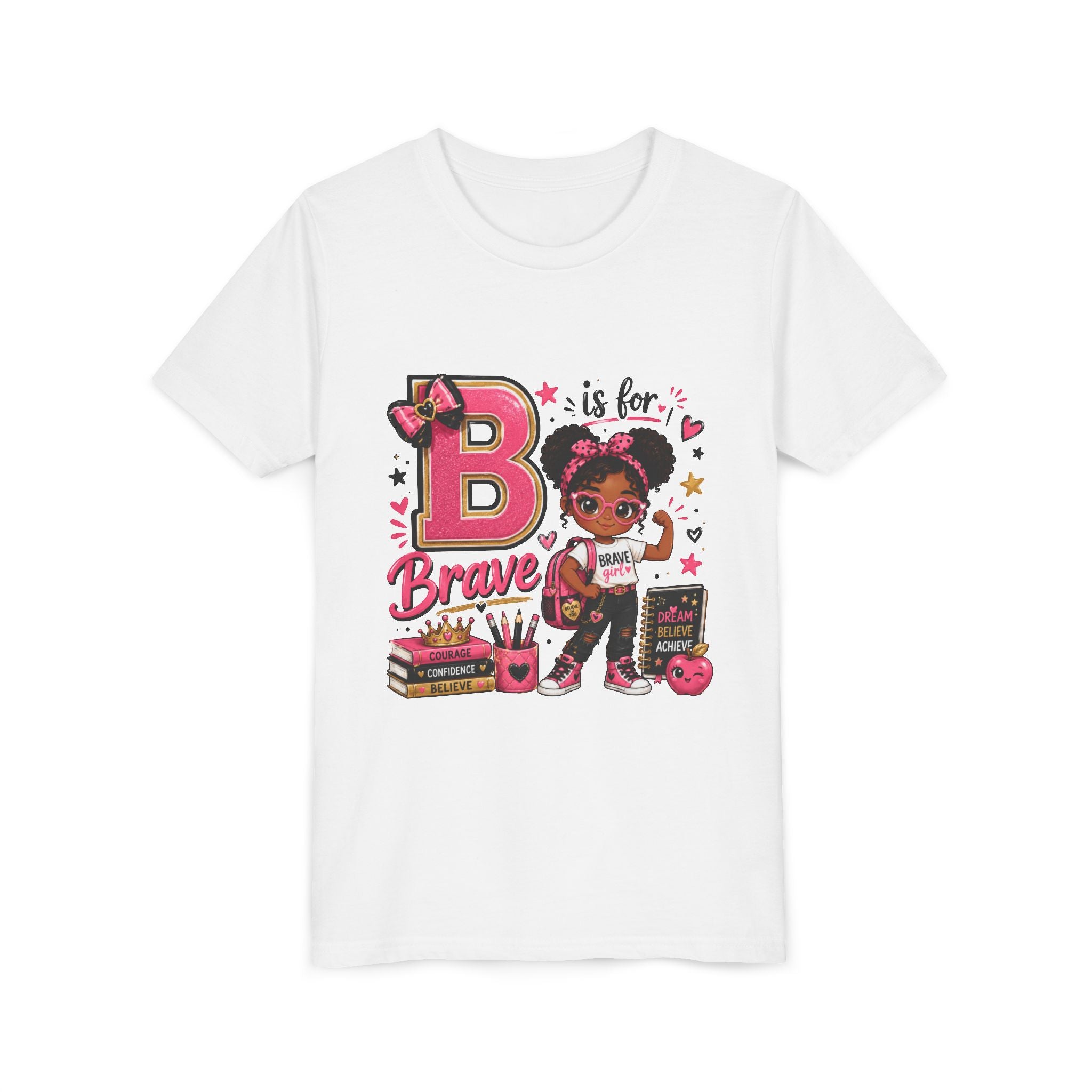 Youth Tee — "B is for Brave" Pink Empowerment Kids Shirt