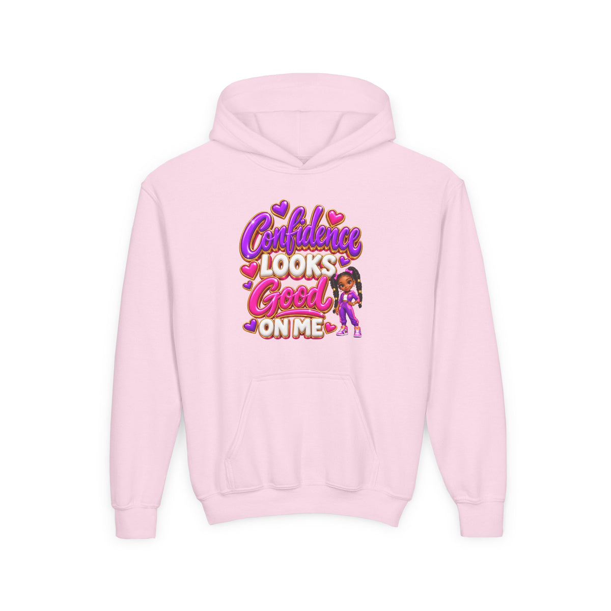 Youth Hoodie — "Confidence Looks Good on Me" Graphic