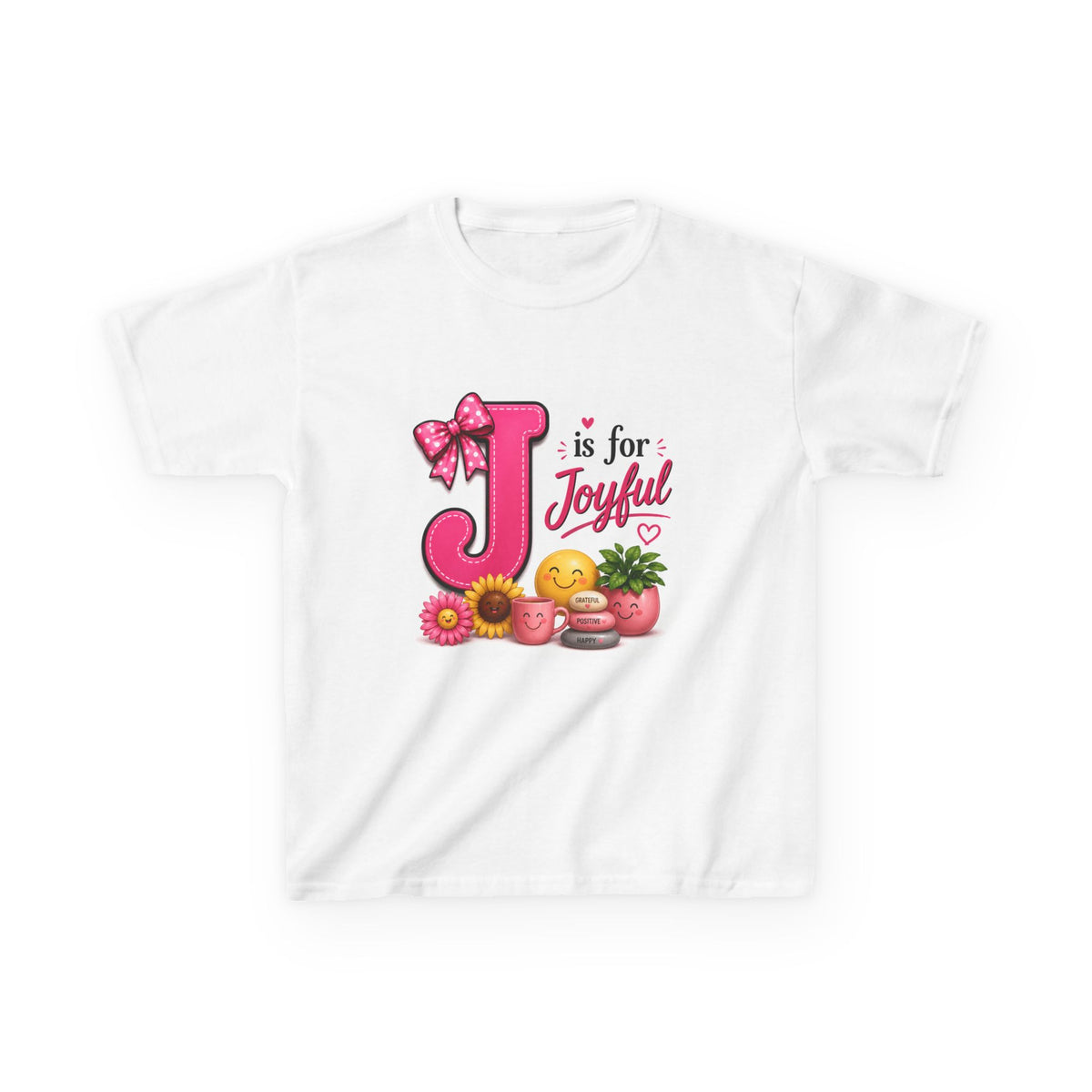 Kids Tee — "J is for Joyful" Pink Alphabet Shirt