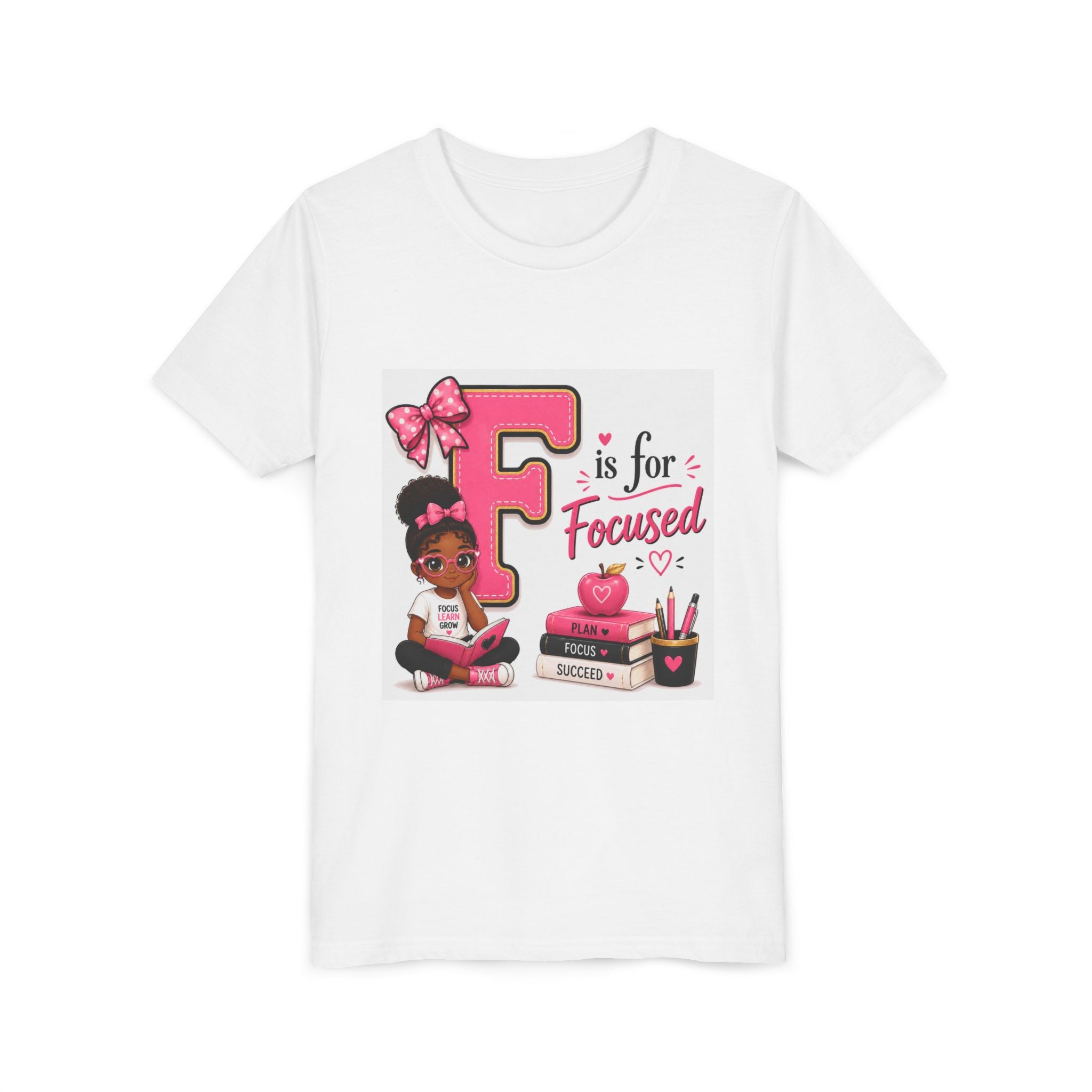 Youth Tee — "F is for Focused" Girls Motivational Back-to-School Shirt