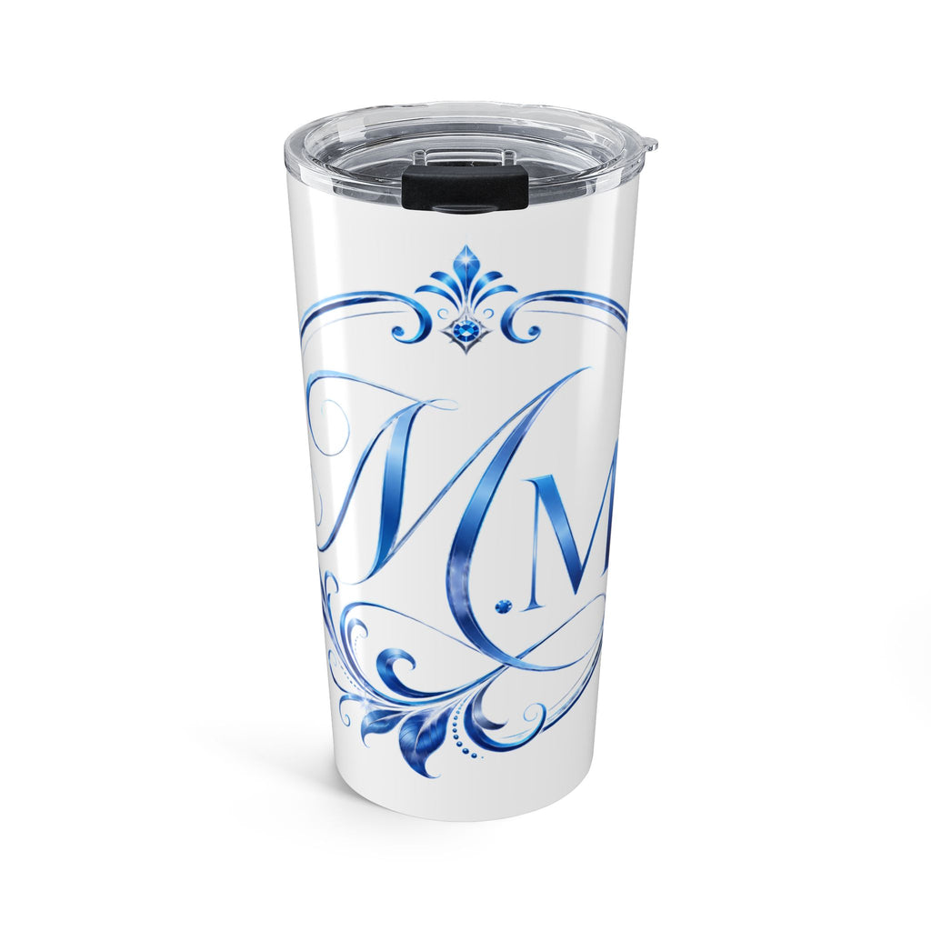 Monogrammed Blue Floral 20oz Tumbler — Personalized Initial M Travel Cup