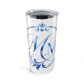 Monogrammed Blue Floral 20oz Tumbler — Personalized Initial M Travel Cup