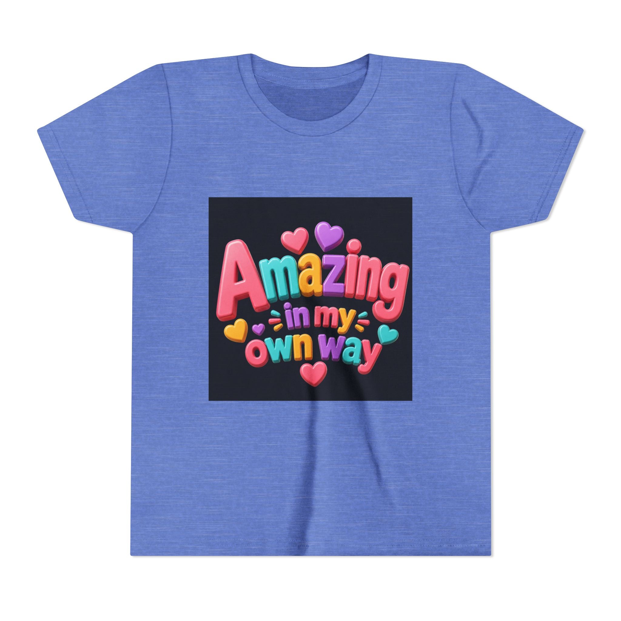 Youth Tee — "Amazing in My Own Way" Colorful Heart Kids T-Shirt
