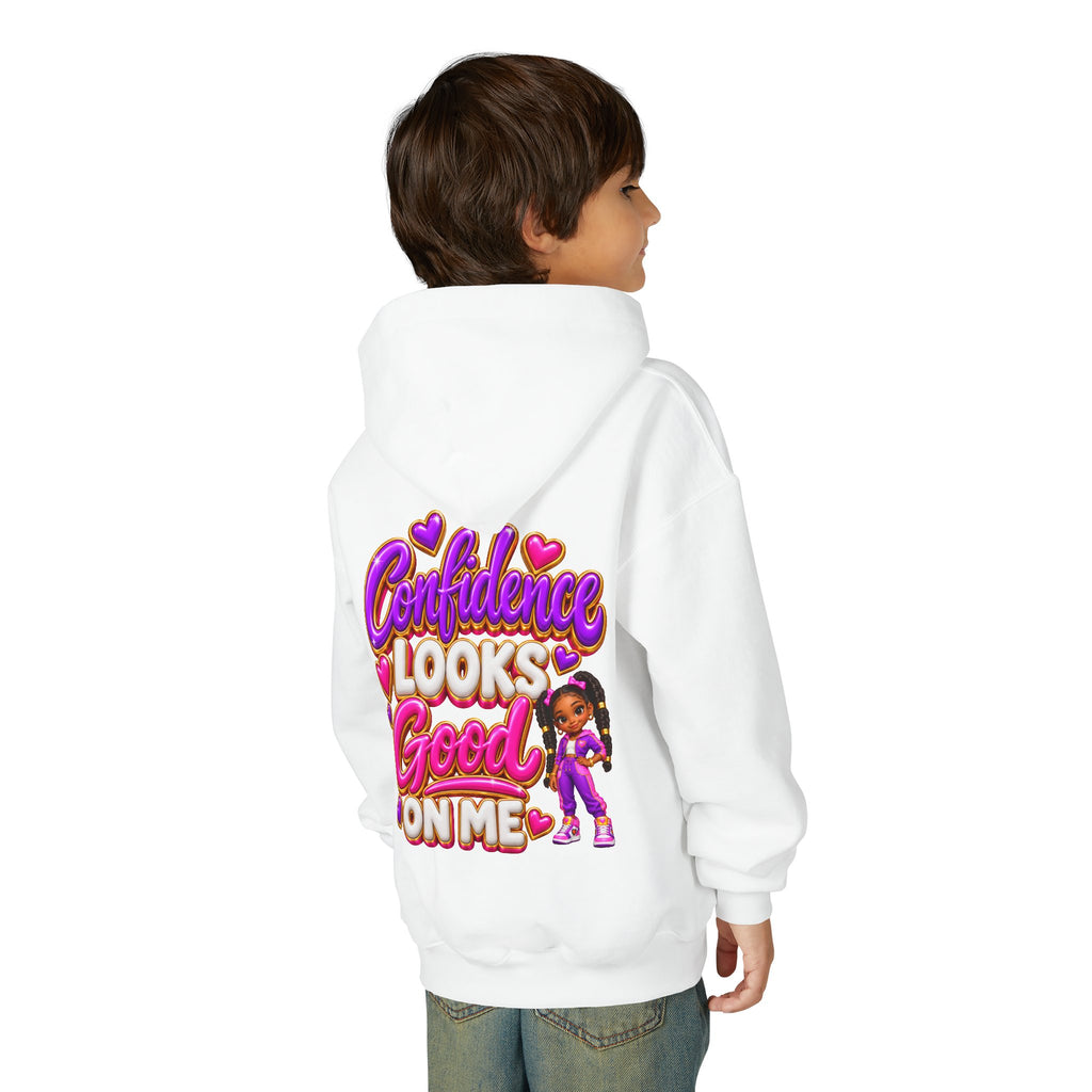 Youth Hoodie — "Confidence Looks Good on Me" Graphic