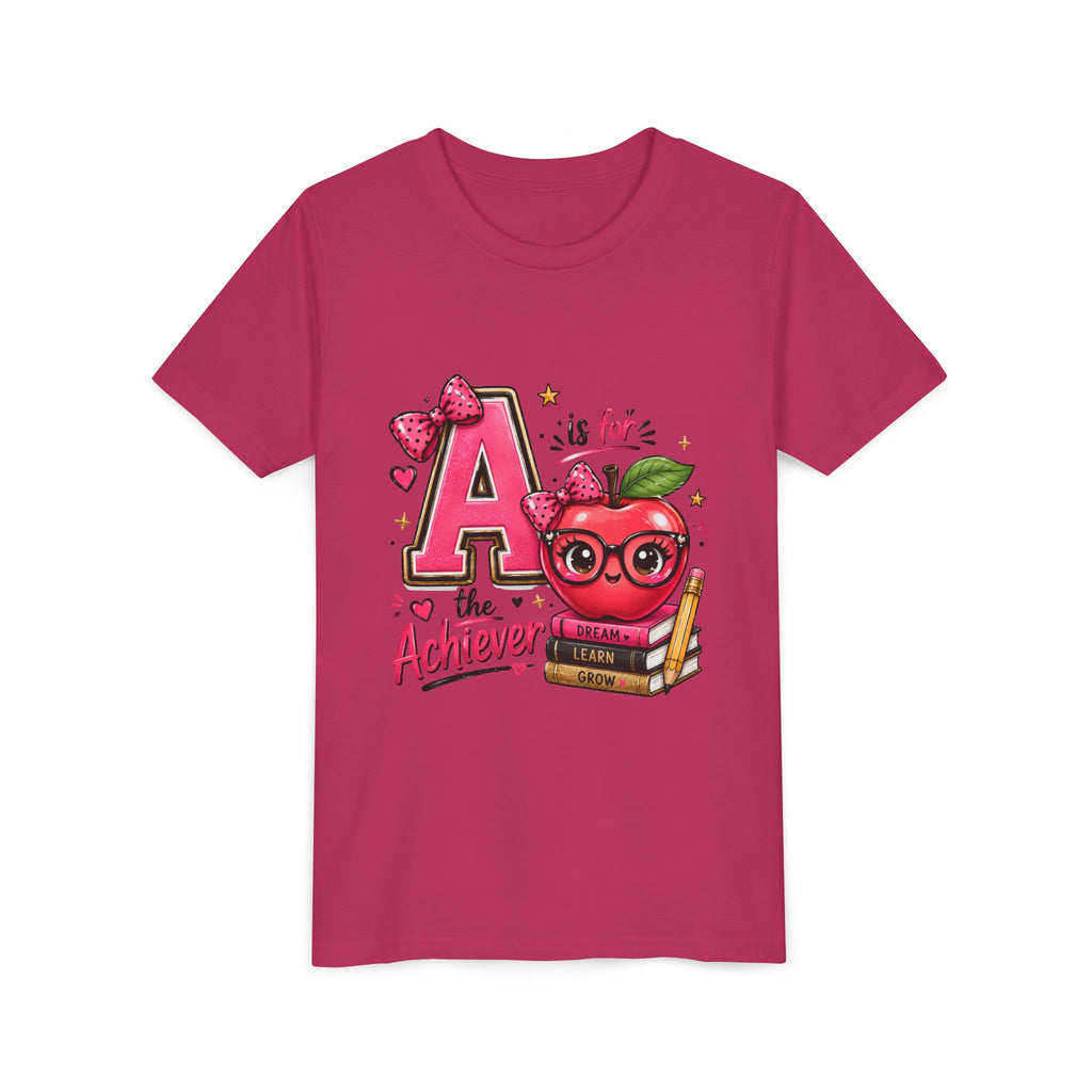 Youth Tee — "A is for Achiever" Cute Apple Back-to-School Shirt