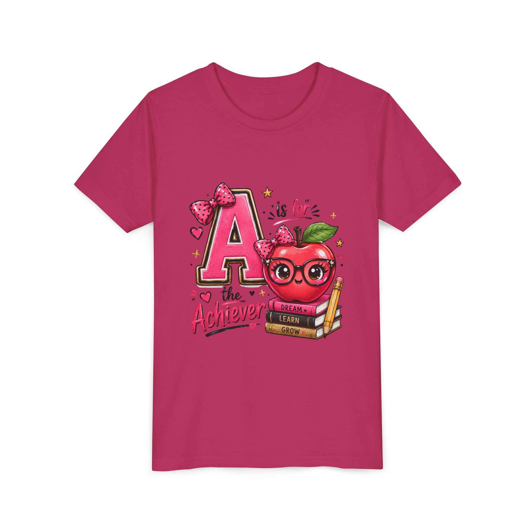 Youth Tee — "A is for Achiever" Cute Apple Back-to-School Shirt