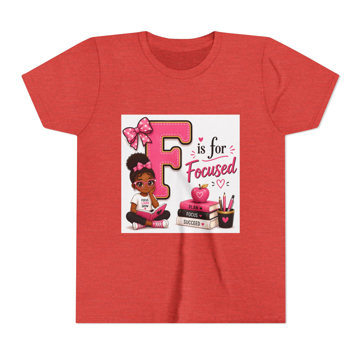 Youth Tee — "F is for Focused" Girls Motivational Back-to-School Shirt