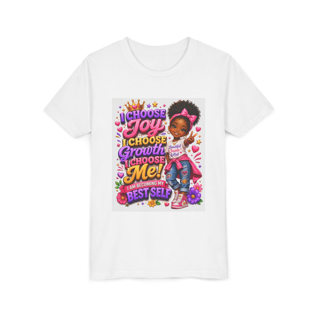 Youth Tee — "I Choose Joy, Growth, Me" Inspirational Girl Graphic