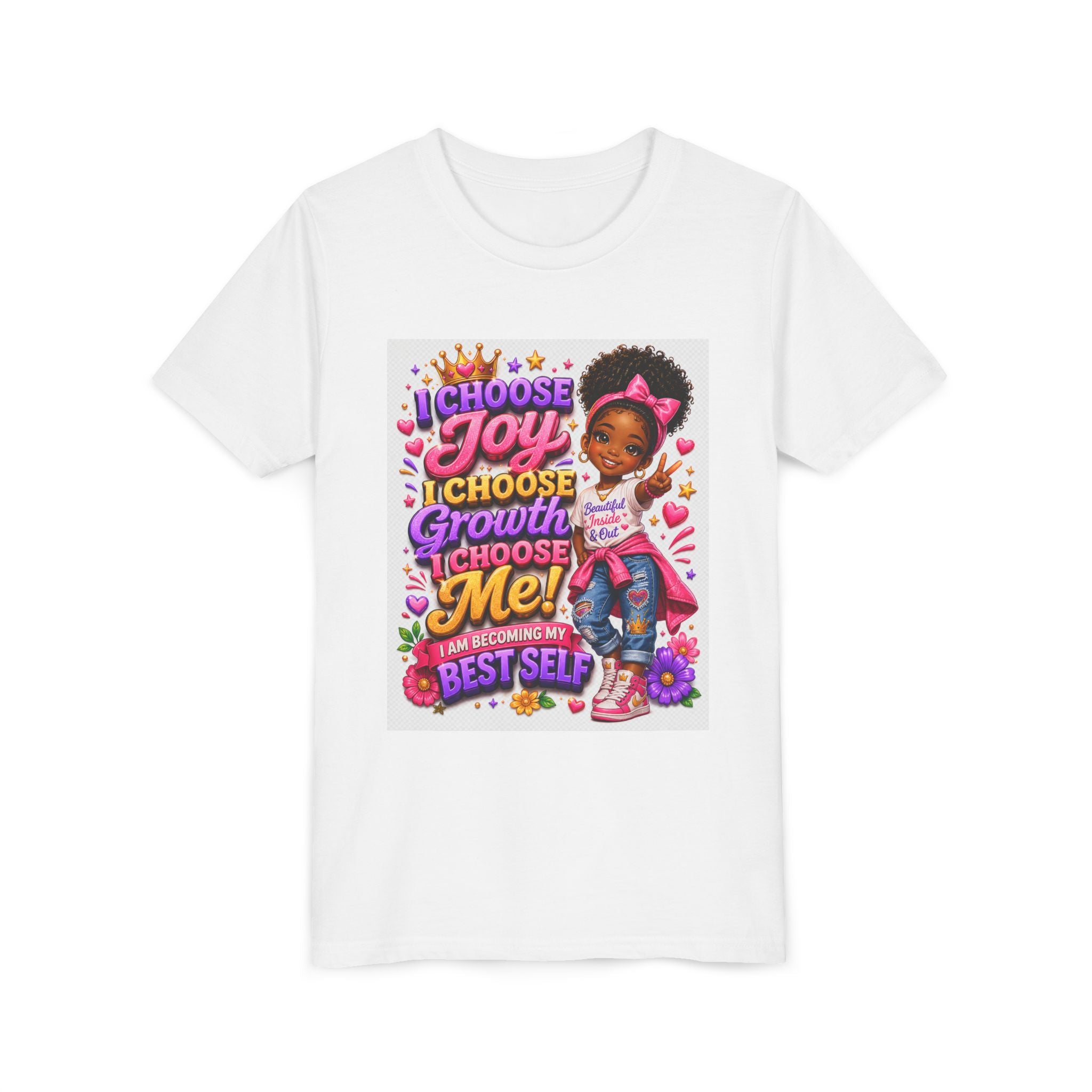 Youth Tee — "I Choose Joy, Growth, Me" Inspirational Girl Graphic