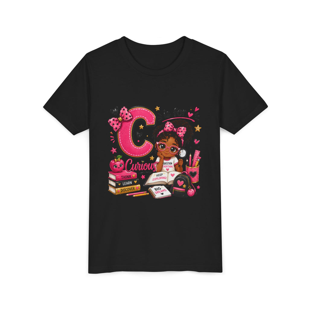 Kids "C is for Curious" Short Sleeve Tee — Cute Alphabet Learning Shirt for Girls