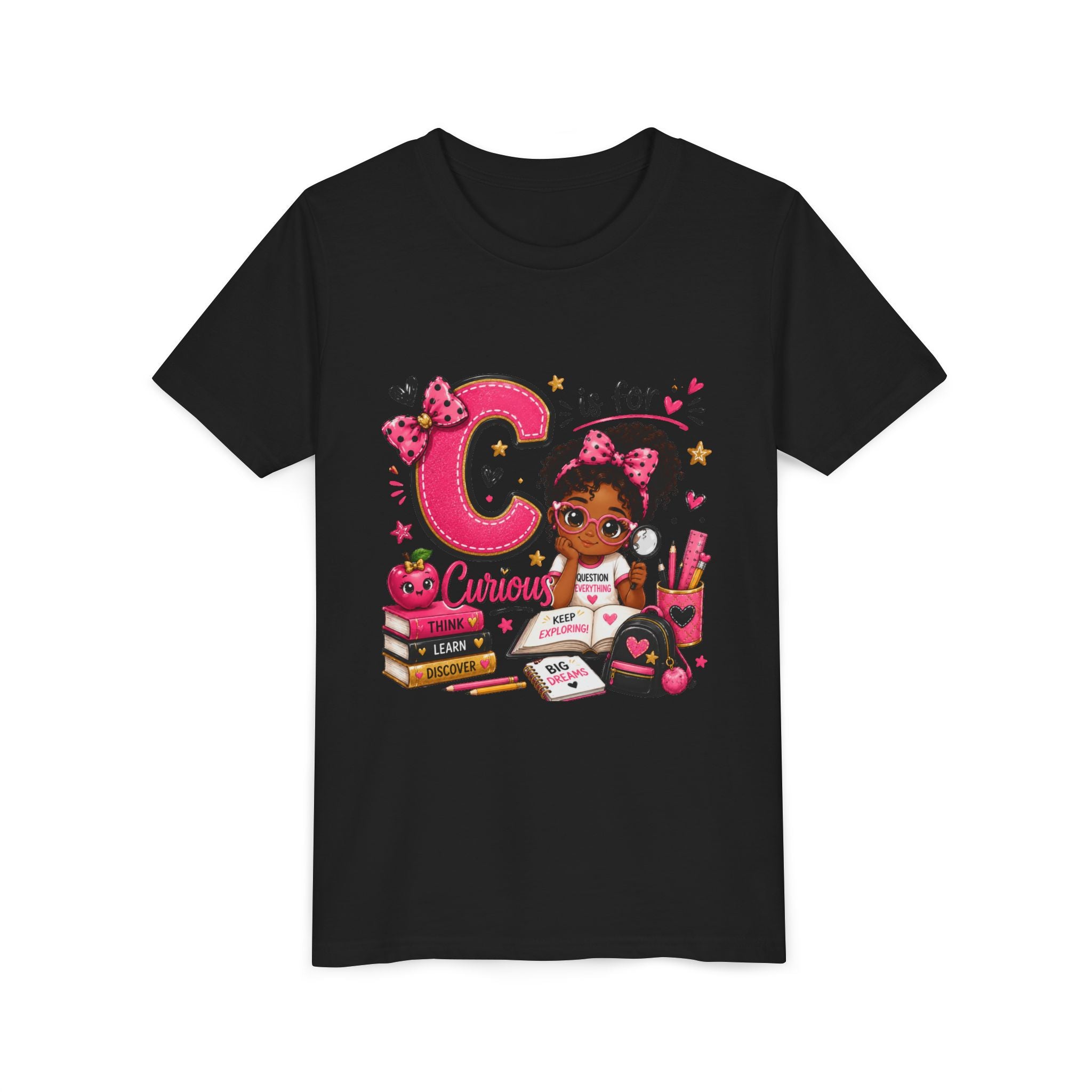 Kids "C is for Curious" Short Sleeve Tee — Cute Alphabet Learning Shirt for Girls