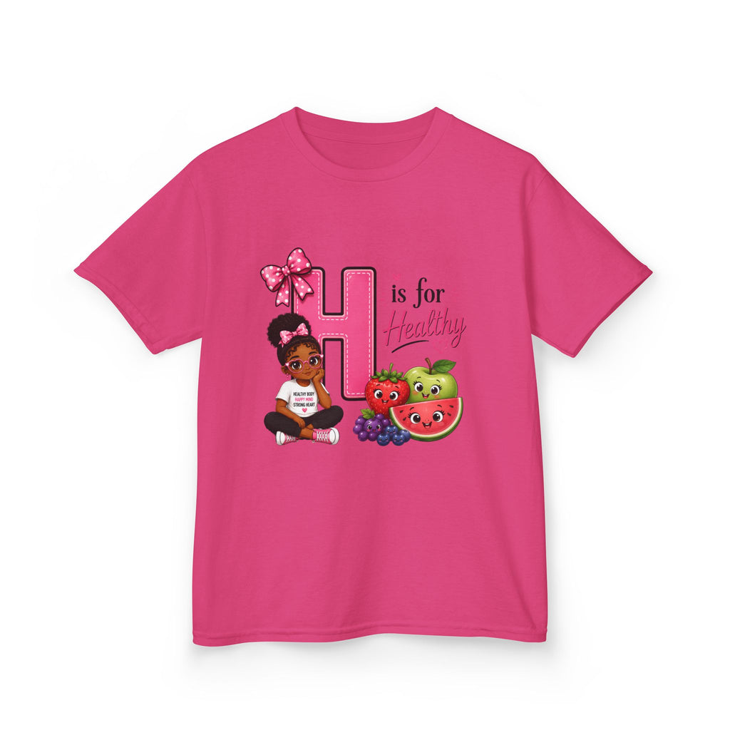 Kids Tee — "H is for Healthy" Cute Fruit & Girl Wellness Design