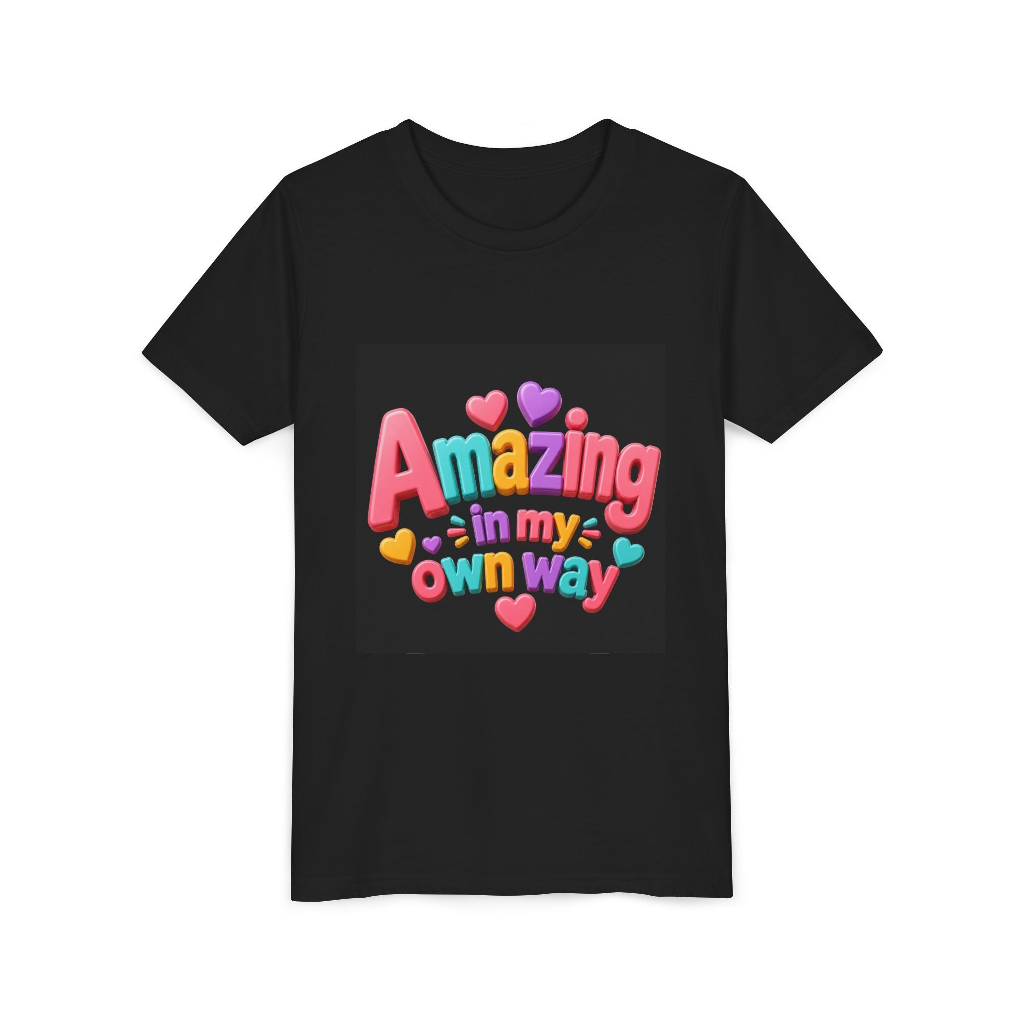 Youth Tee — "Amazing in My Own Way" Colorful Heart Kids T-Shirt
