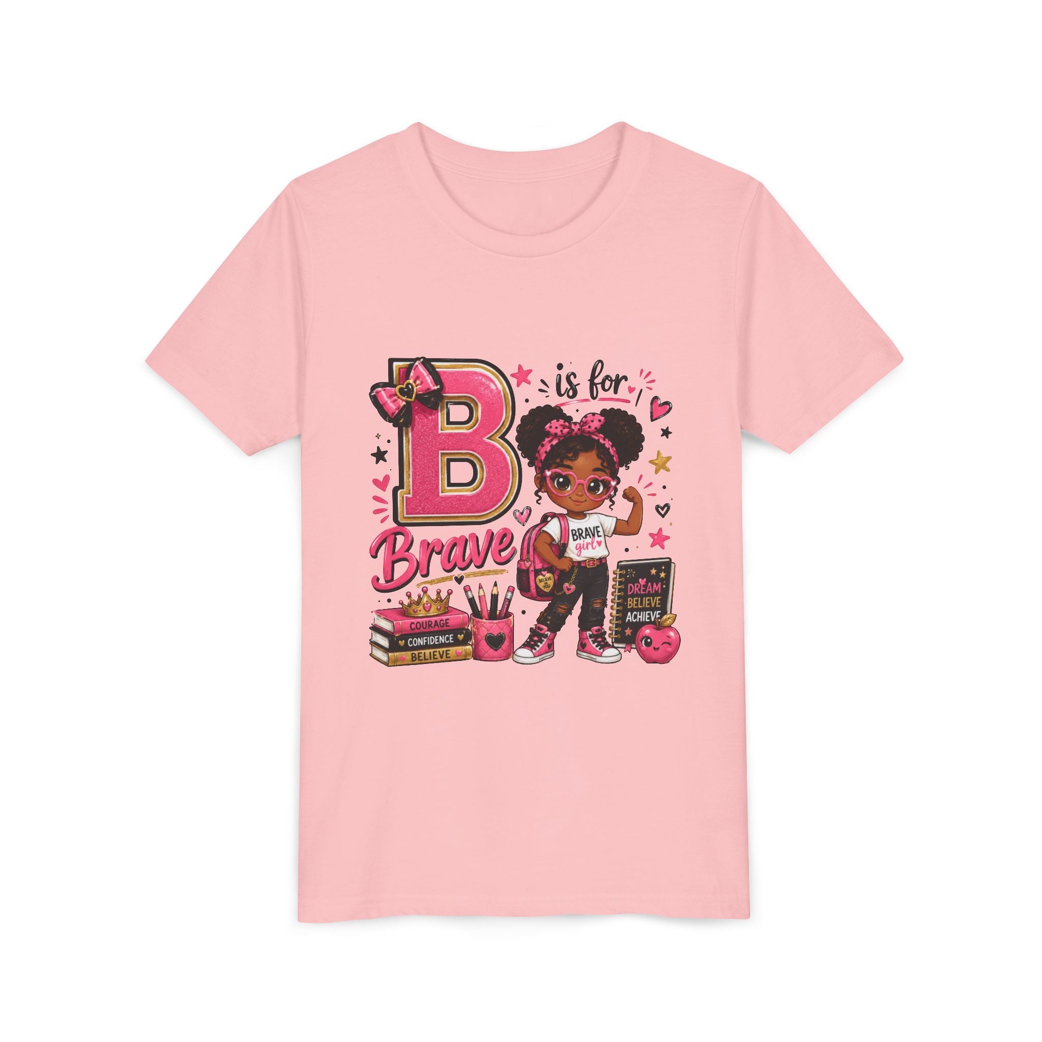 Youth Tee — "B is for Brave" Pink Empowerment Kids Shirt