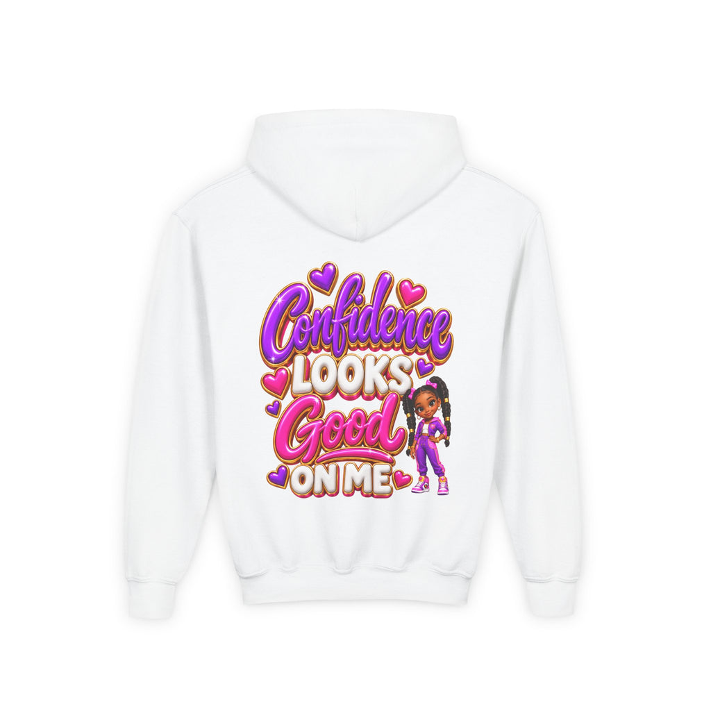 Youth Hoodie — "Confidence Looks Good on Me" Graphic