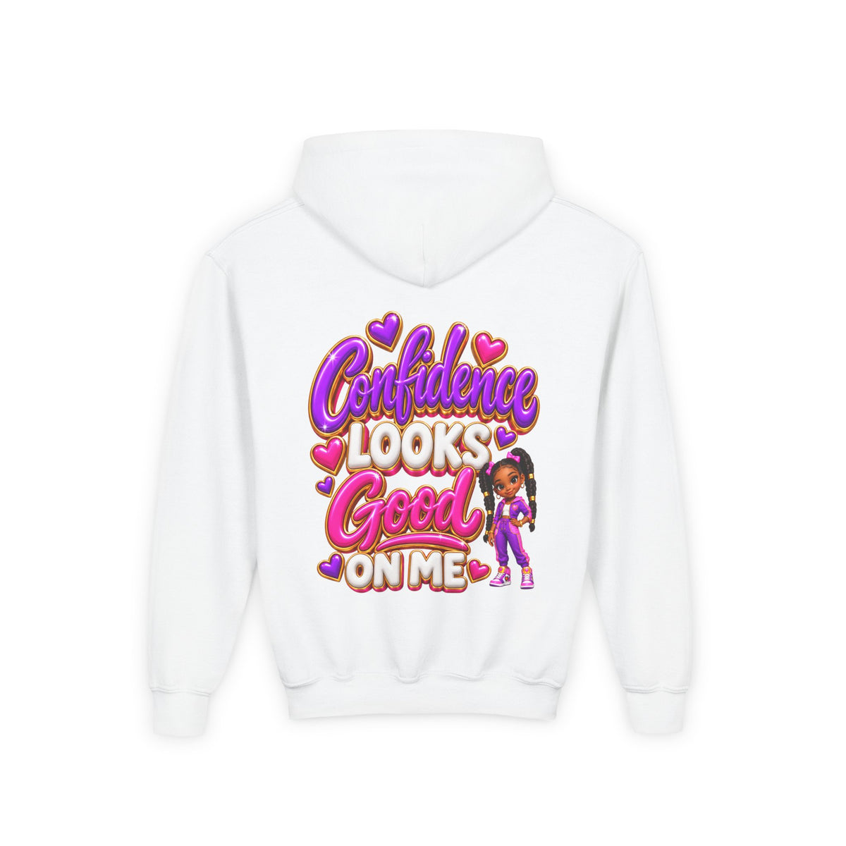 Youth Hoodie — "Confidence Looks Good on Me" Graphic