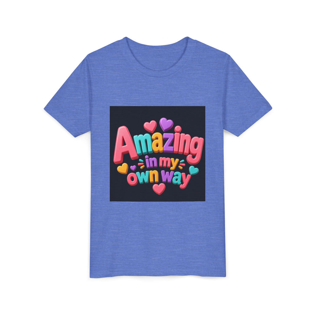 Youth Tee — "Amazing in My Own Way" Colorful Heart Kids T-Shirt