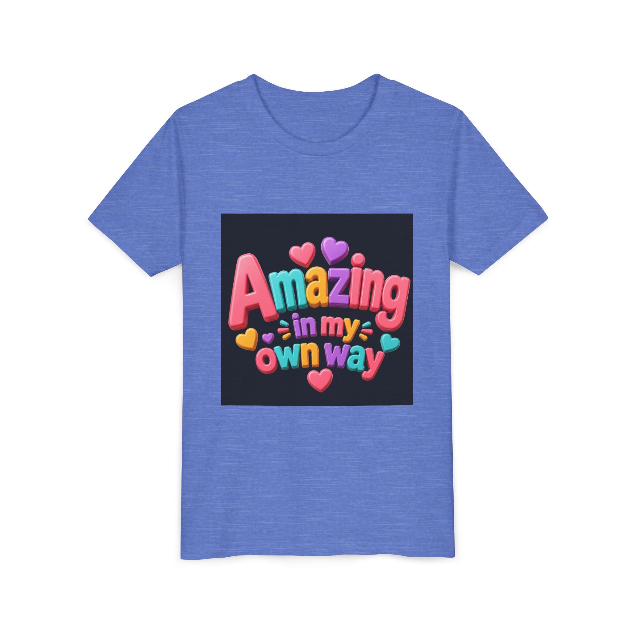 Youth Tee — "Amazing in My Own Way" Colorful Heart Kids T-Shirt
