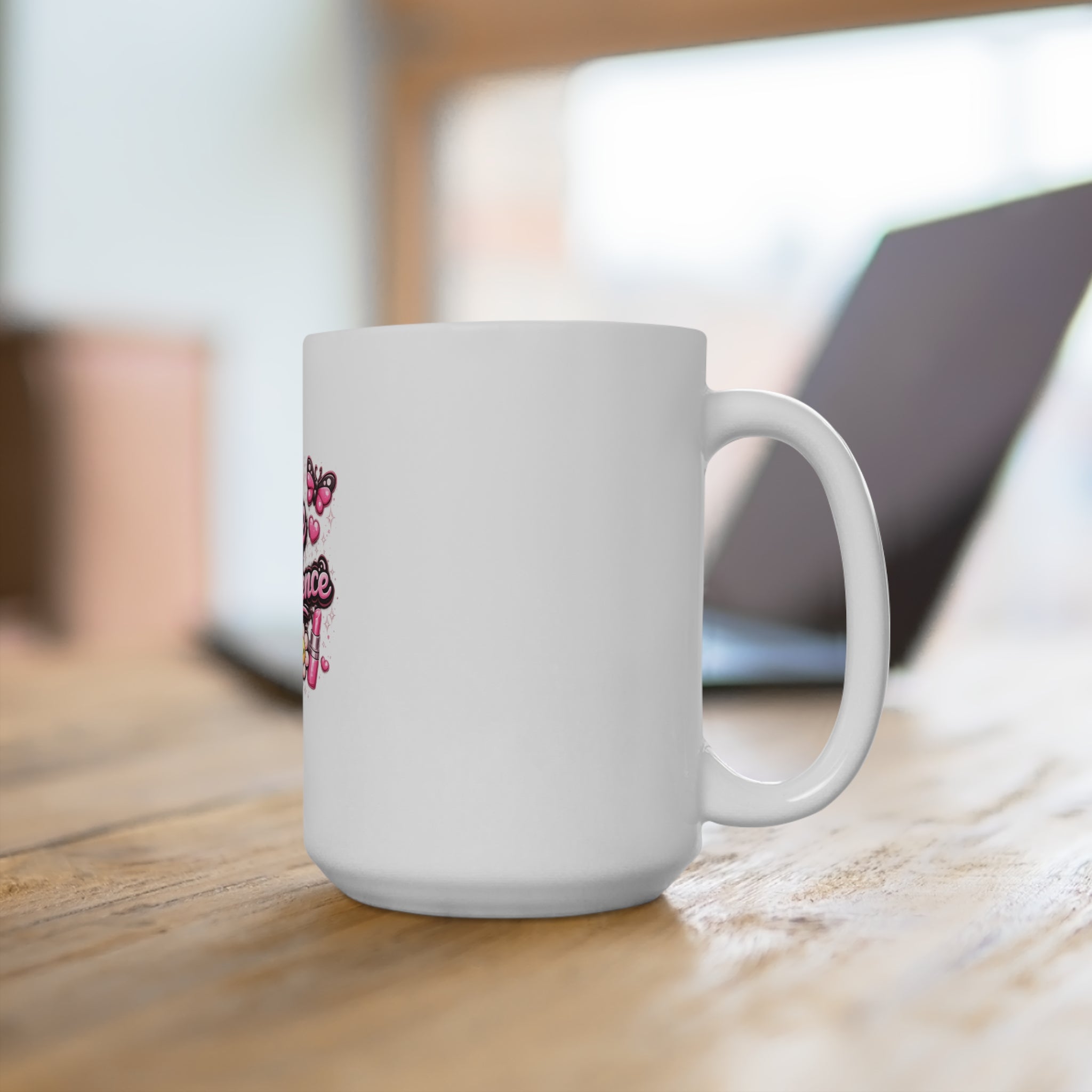 Cute with Confidence 15oz Ceramic Mug — Cute Pink Kawaii Graphic, Positive Empowerment Gift