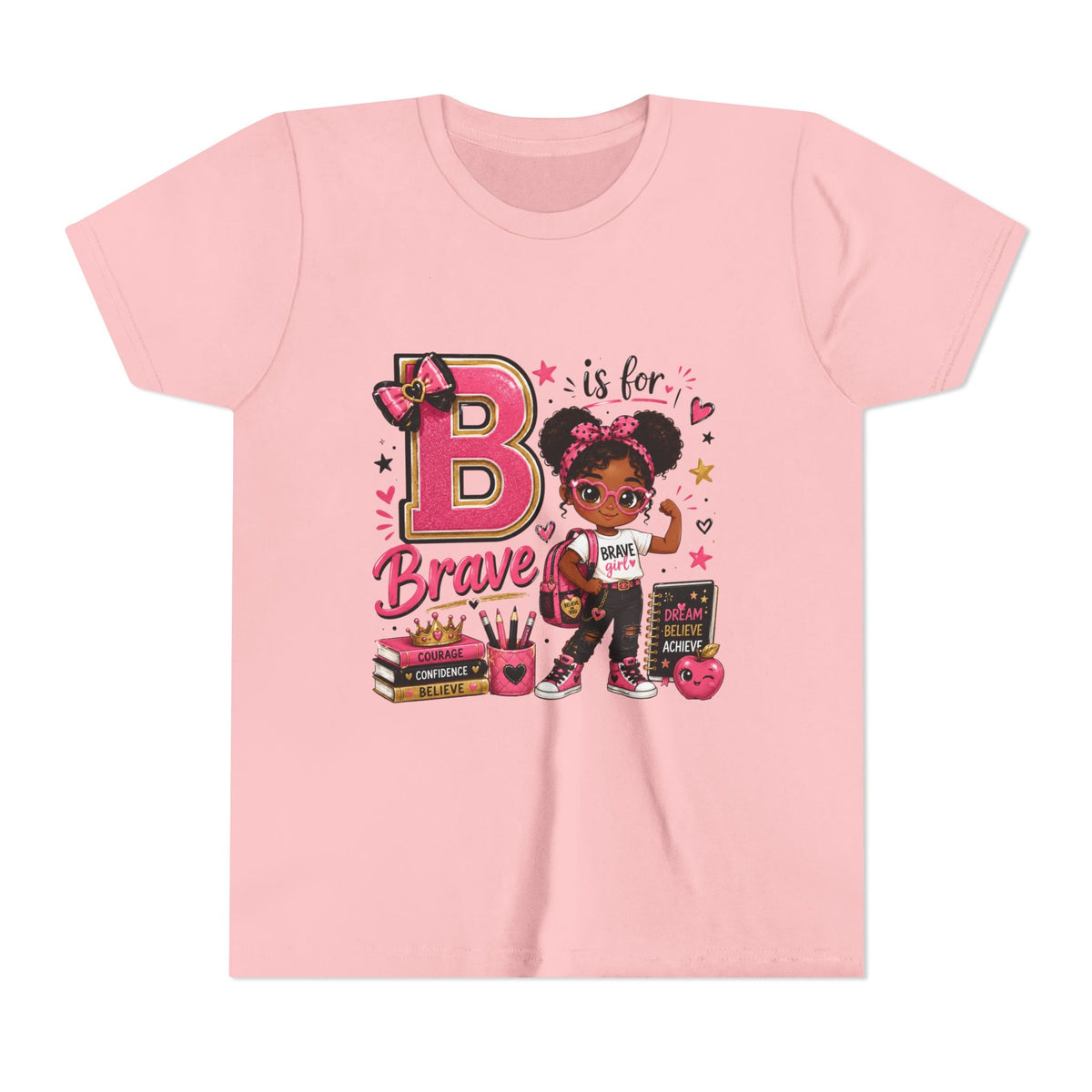 Youth Tee — "B is for Brave" Pink Empowerment Kids Shirt