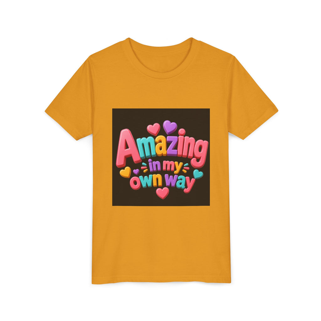 Youth Tee — "Amazing in My Own Way" Colorful Heart Kids T-Shirt