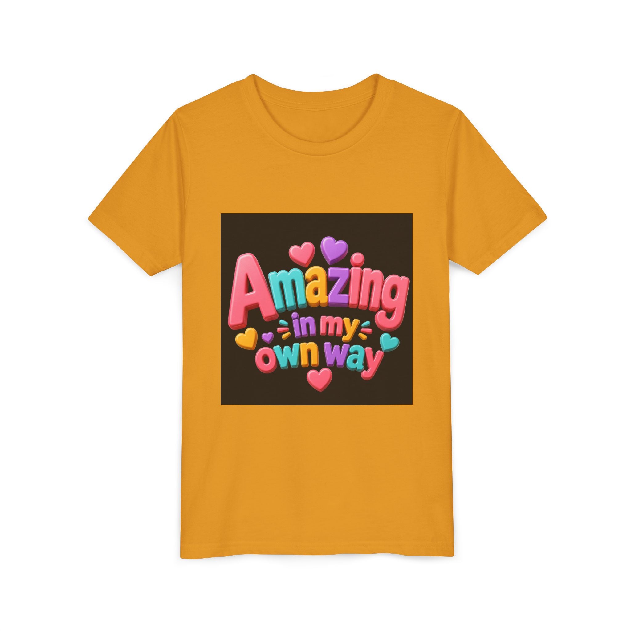 Youth Tee — "Amazing in My Own Way" Colorful Heart Kids T-Shirt