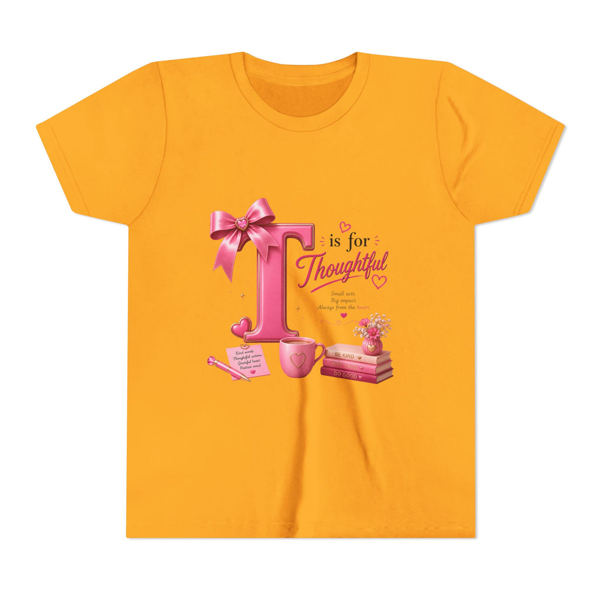 Youth Tee — "T is for Thoughtful" Pink Alphabet Kids Shirt