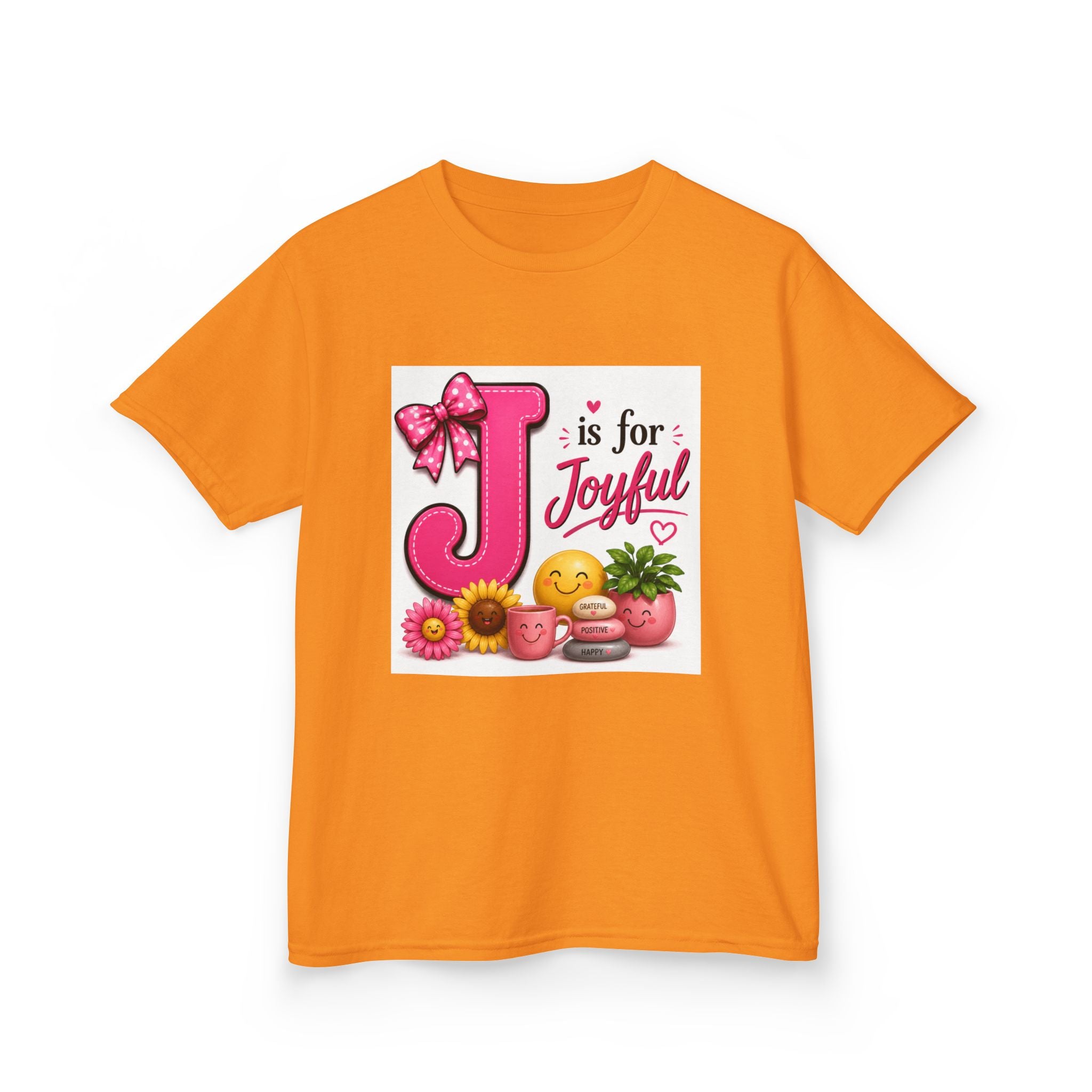 Kids Tee — "J is for Joyful" Pink Alphabet Shirt
