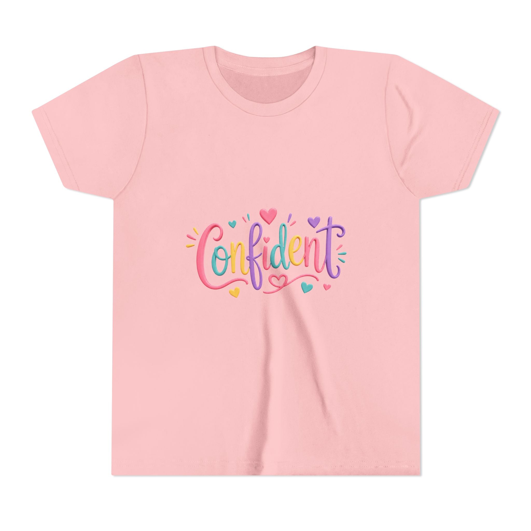 Confident Kids Tee — Colorful Heart Script Youth T-Shirt