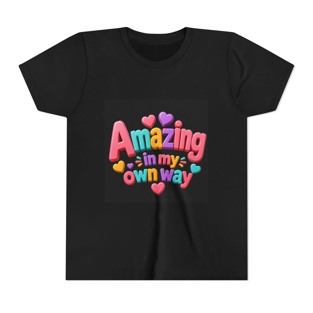 Youth Tee — "Amazing in My Own Way" Colorful Heart Kids T-Shirt