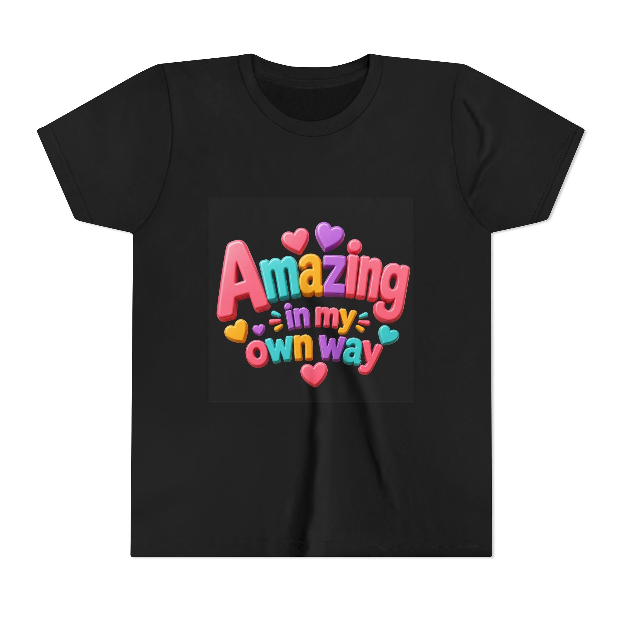 Youth Tee — "Amazing in My Own Way" Colorful Heart Kids T-Shirt