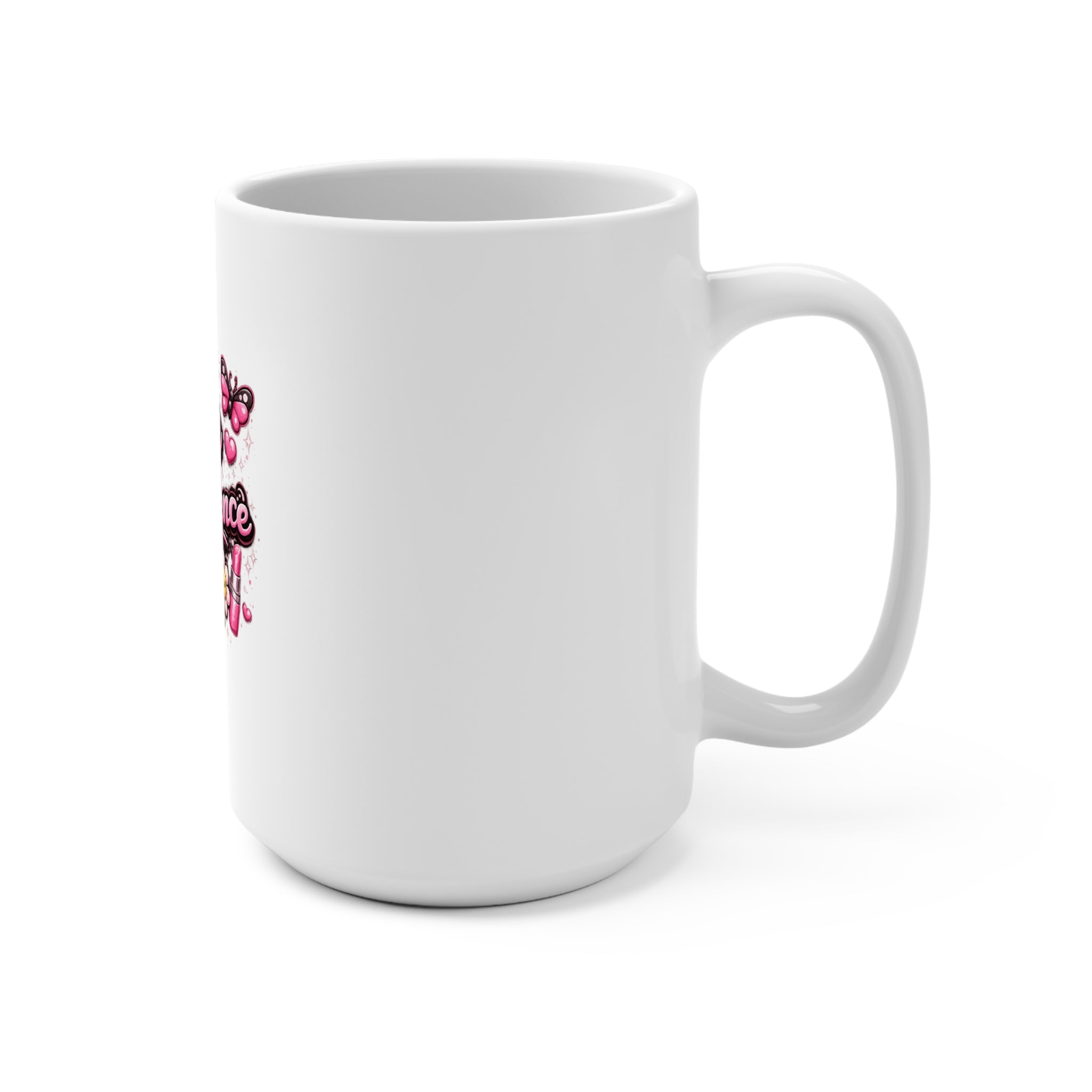 Cute with Confidence 15oz Ceramic Mug — Cute Pink Kawaii Graphic, Positive Empowerment Gift