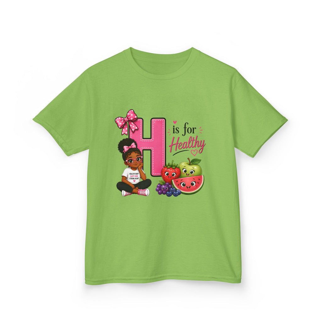 Kids Tee — "H is for Healthy" Cute Fruit & Girl Wellness Design