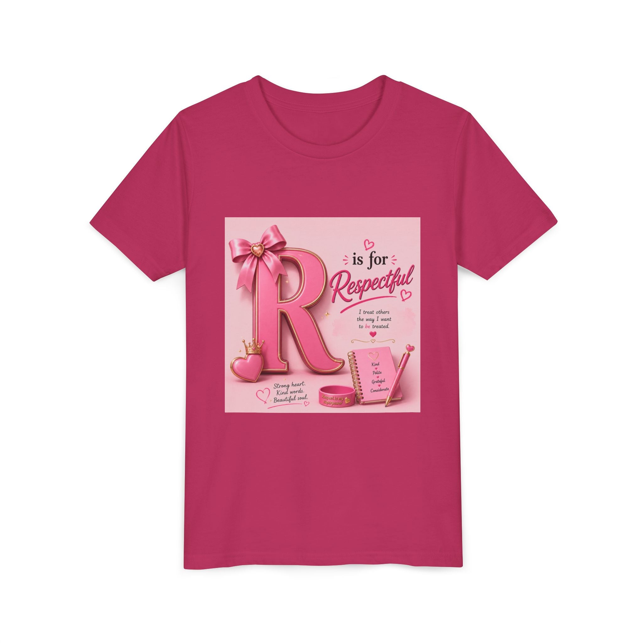 Youth Tee - "R is for Respectful" Pink Alphabet Kids Shirt