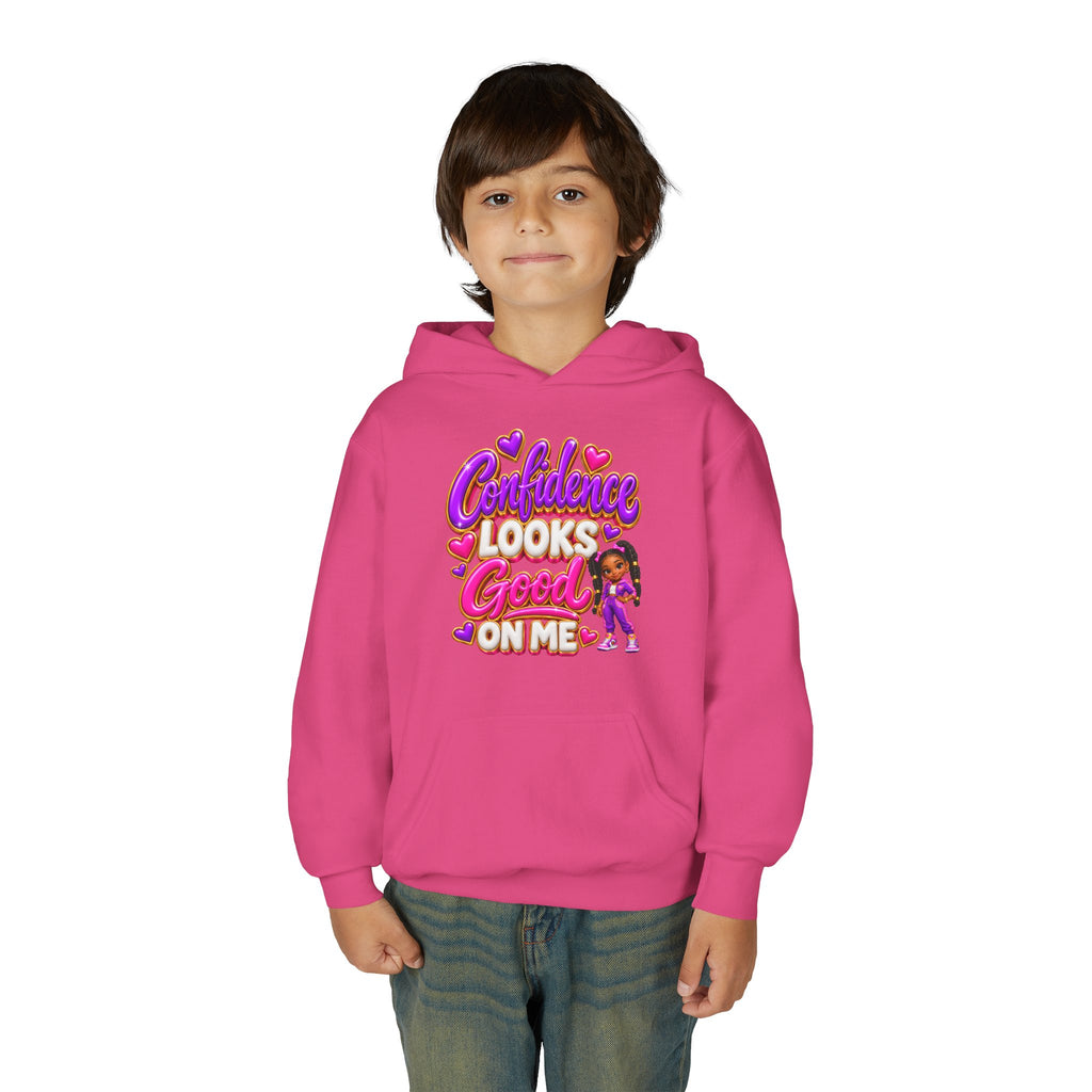 Youth Hoodie — "Confidence Looks Good on Me" Graphic