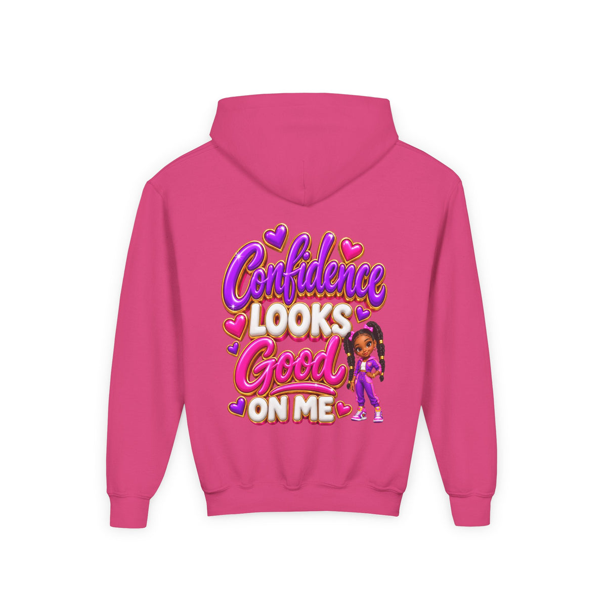 Youth Hoodie — "Confidence Looks Good on Me" Graphic