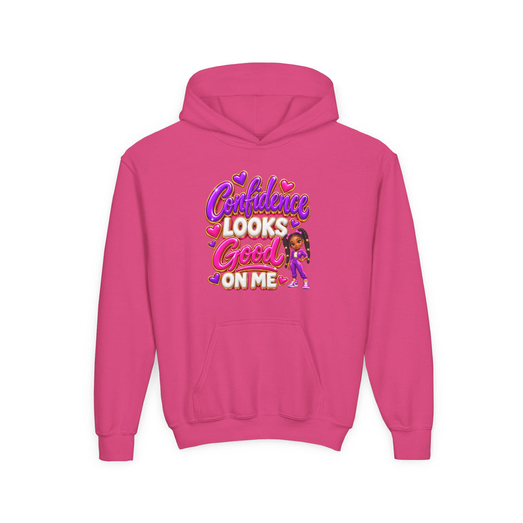Youth Hoodie — "Confidence Looks Good on Me" Graphic