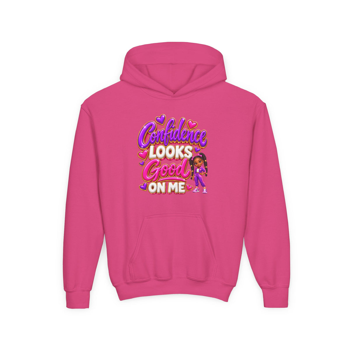 Youth Hoodie — "Confidence Looks Good on Me" Graphic