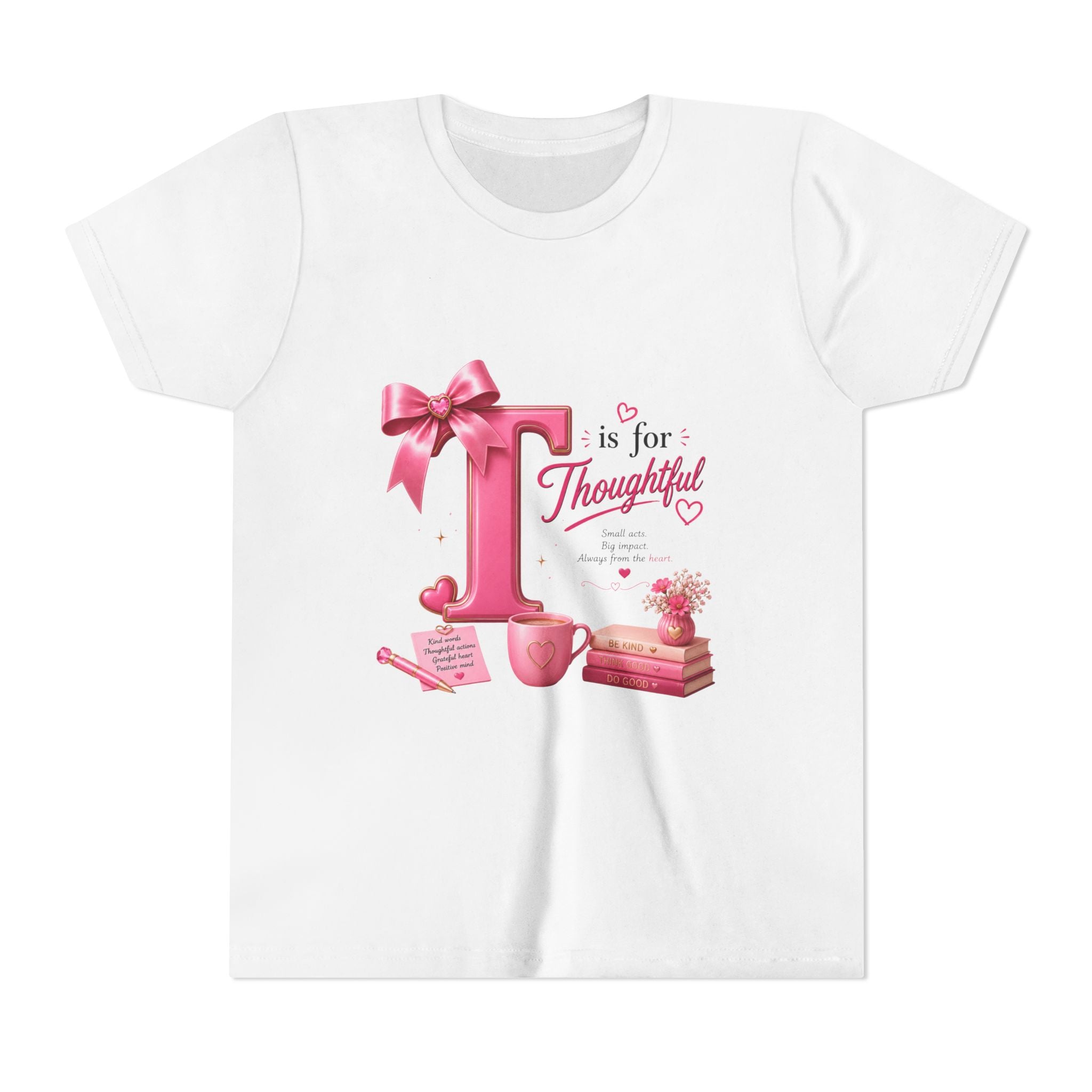 Youth Tee — "T is for Thoughtful" Pink Alphabet Kids Shirt