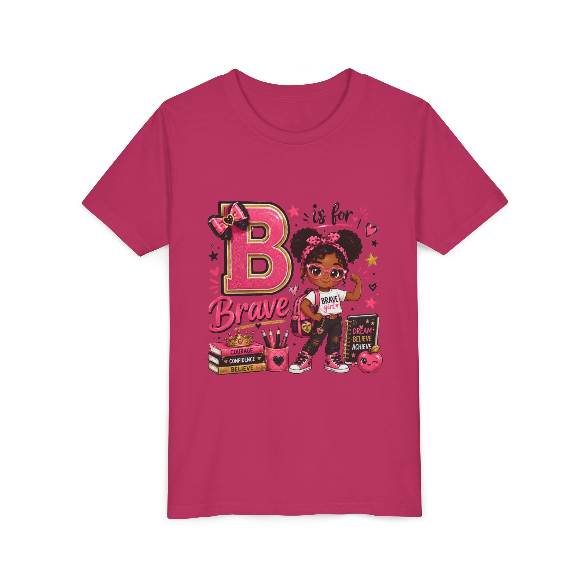 Youth Tee — "B is for Brave" Pink Empowerment Kids Shirt
