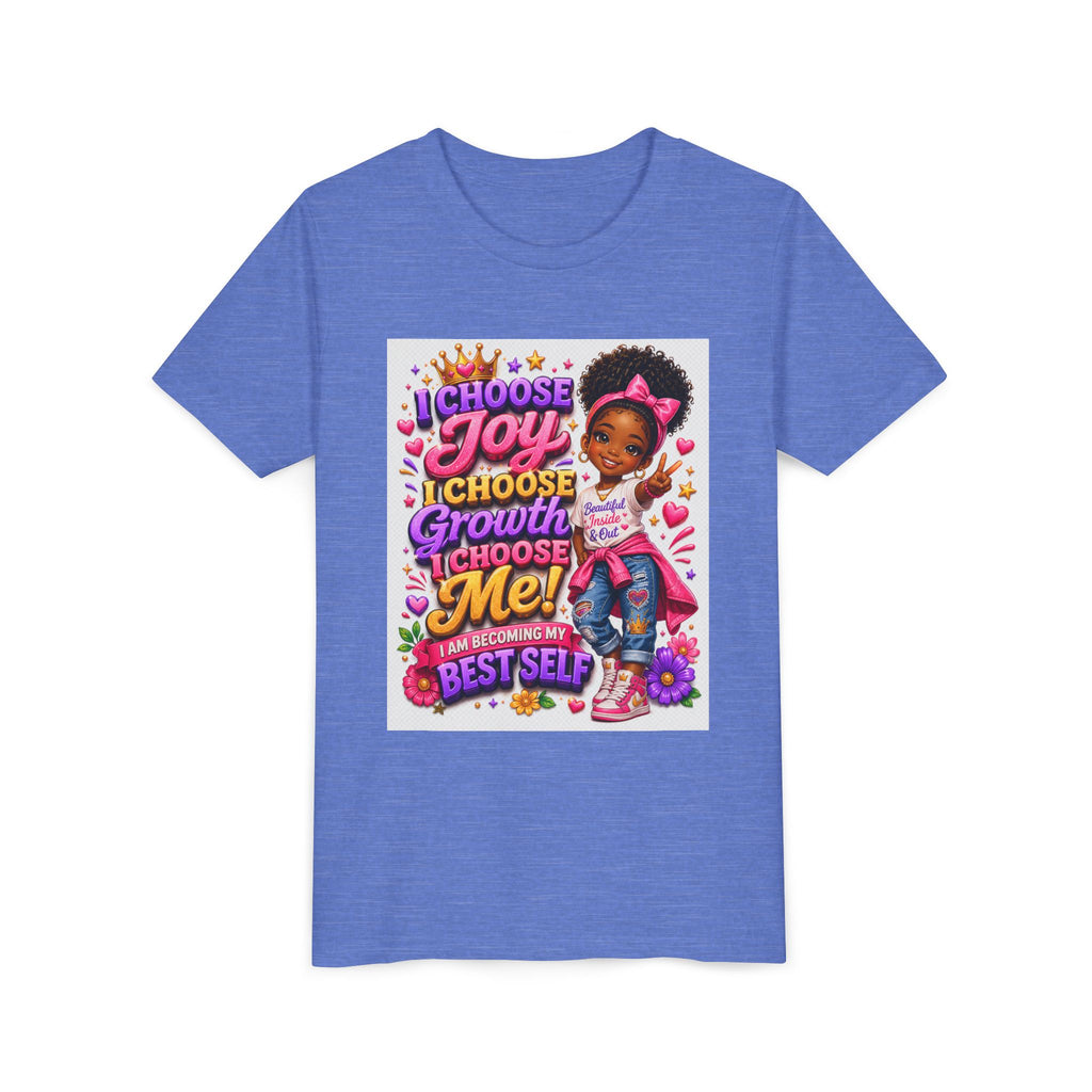 Youth Tee — "I Choose Joy, Growth, Me" Inspirational Girl Graphic